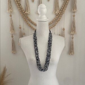 Urban Outfitters black white statement necklace seed bead layered vacation vibe